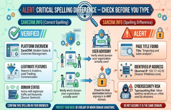sanecrm. info and the sancrm.info spelling difference